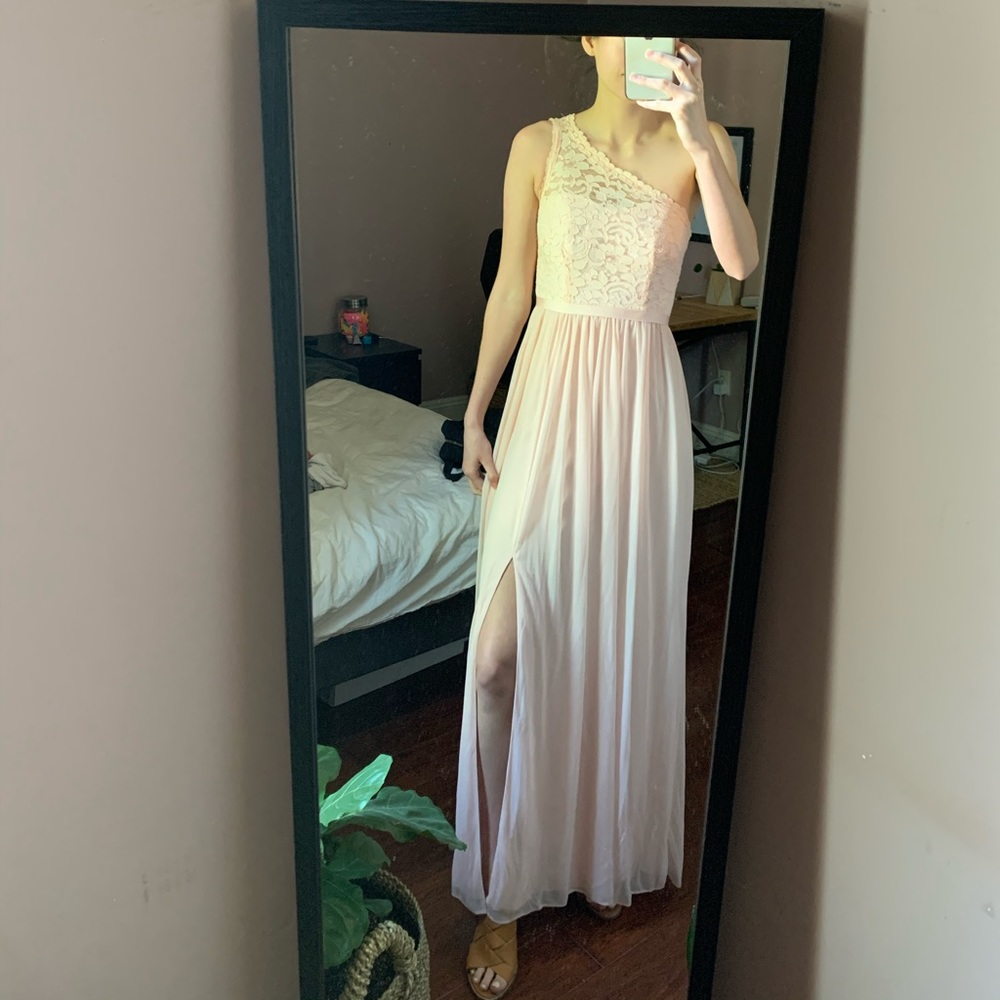 Long One Shoulder Lace Bridesmaid Dress